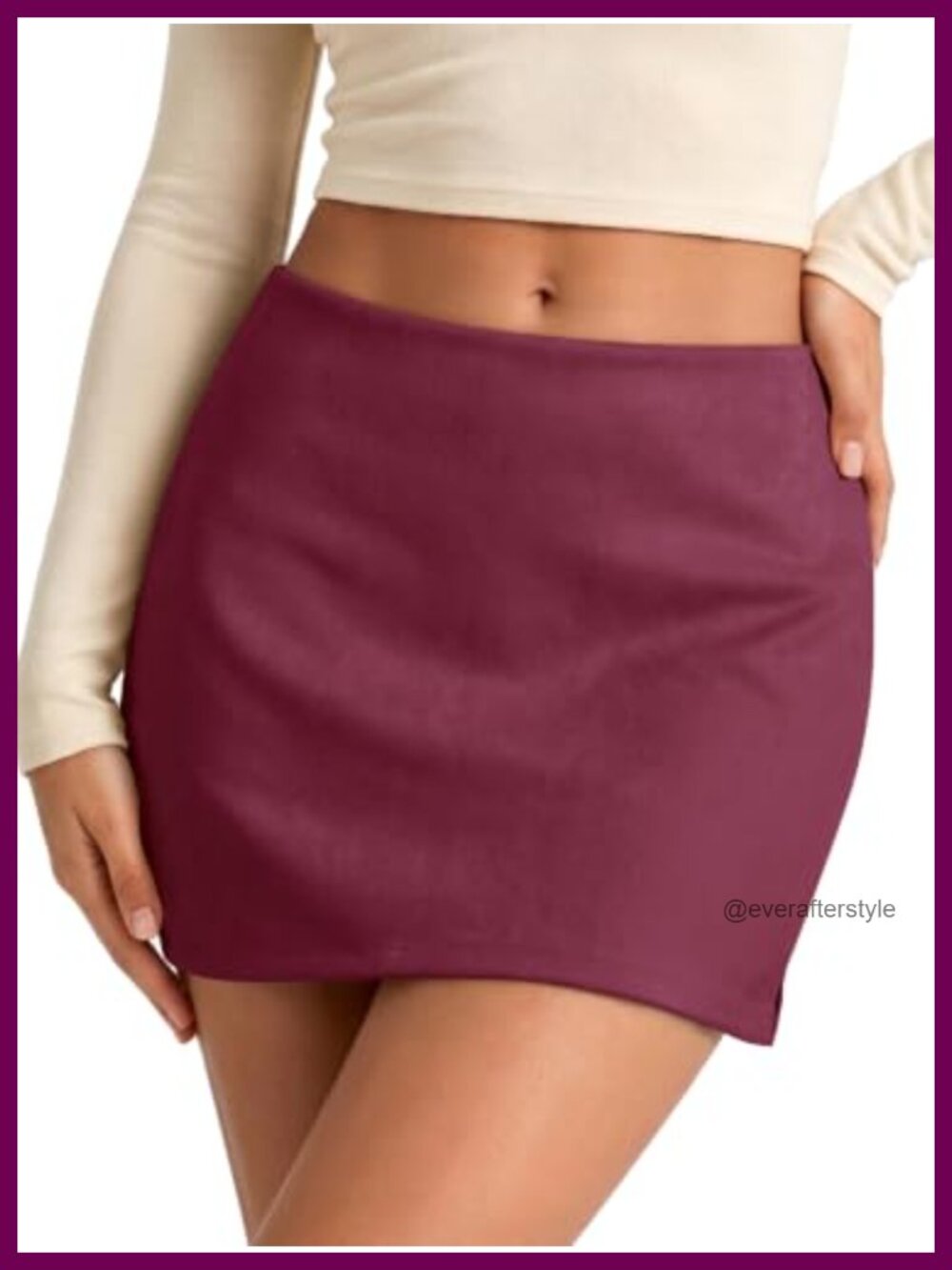 Faux Suede Mini Skirt Side Slit Bodycon Built-in Shorts Low Rise